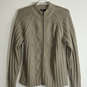 Herod Tan Cable Knit Wool Blend Zip-Front Cardigan